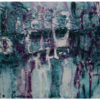 Peinture abstraite de format carré. Techniques mixtes sur toile signée MPOIRIER : blanc, turquoise, fushia, rose, noir.