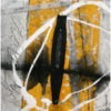 Peinture abstraite de format carré. Techniques mixtes sur toile signée MPOIRIER : blanc, orange, gris, noir.