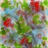 Oeuvre abstraite carrée signée MPOIRIER qui fait voyager au Danemark: blanc, rose, rouge, vert, bleu, noir.