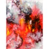 Peinture abstraite de format rectangulaire signée Alain Paré: blanc, rose, rouge, bourgogne, jaune, gris, vert, noir.