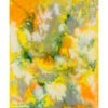 Peinture abstraite de format rectangulaire signée Alain Paré: blanc, jaune, orange, vert, gris.