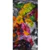 Peinture abstraite de format rectangulaire signée Alain Paré: blanc, rose, rouge, jaune, orange, vert, gris, mauve, noir.